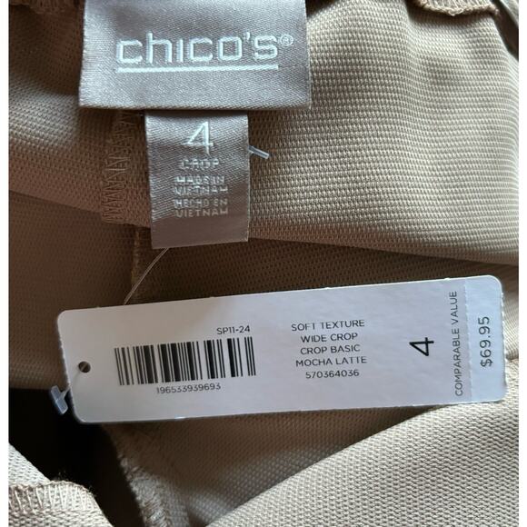 Chico’s Wide Leg Soft Texture Crop Size 20 Plus Mocha Latte Elastic Pockets NWT - Picture 4 of 8